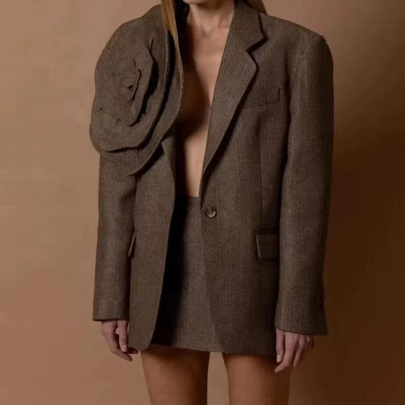 OUDINA Fashion Flower Stripes Blazers Jacket Embroidery Women Blazers Formal Women'S Suits Blazers