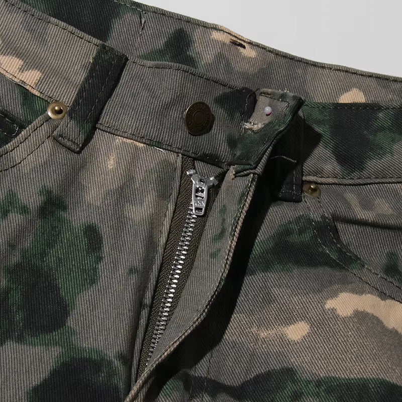  Style High Waist Multi Pocket Fashion Ink Splash Wide Leg Cargo Pants Jeans
