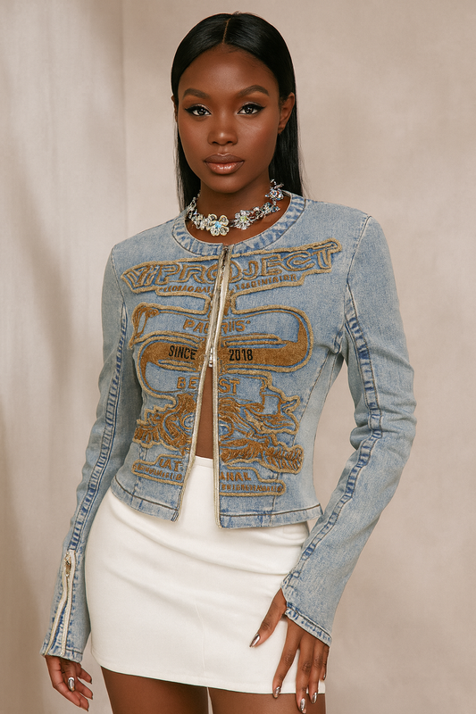 Chic Paris Reign Embroidered Denim Jacket for Women